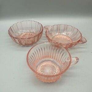 Anchor Hocking Pink Depression Glass Bowls and Cup set
